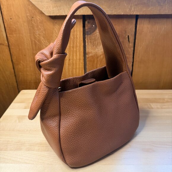 Italian Leather Mini Bow Bag (Cognac) - Picture 3 of 13